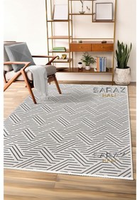 Resim Ada Kilim Modern Salon Mutfak Koridor Kesme Yolluk Dokuma Makine Halısı Zigzag Krem Krem 