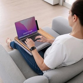 Resim Vigo Wood-LS014 Minderli Laptop Sehpası (Meşe Gri) 