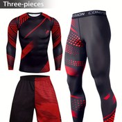 Resim 3 Parça Erkek Hızlı Kuruyan Spor Seti - Fermuarlı Uzun Kollu Gömlek, Tam Boy Pantolon ve Antrenman Şortları - Neon Sarısı/Siyah / Slicky Lifli Kumaş - Koşu, Basketbol, Bisiklet, Jimnastik için Kompresyonlu Egzersiz Giysisi - Hafif & Nem Emici - Eğitim ve günlük kullanım için ideal - Darbe Korumalı Ekipmanlara uygun - Açık hava etkinlikleri vb. spor ürünü 