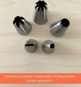Resim Büyük Boy 5 Li Krema Duy Seti Paslanmaz Çelik Pasta, Cupcake Ve Tatlı Süsleme Uçları Set-1 Metalik Gri 
