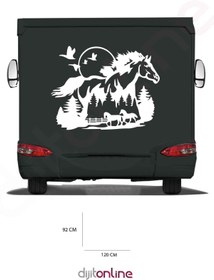 Resim Dijitonline Karavan Ağaç Sticker - At Sticker - Orman Sticker - Kuş ve Güneş Sticker - 120x92 Cm 