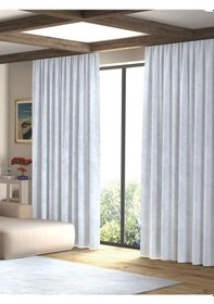 Resim Kadife Dokulu Beyaz Ada Fon Perde Ekstrafor Büzgülü Beyaz 