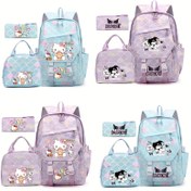 Resim 3 adet Sanrio için for kuromi Sırt Çantası Seti, Eğlenceli Karikatür Tasarımı, Dayanıklı Naylon Malzeme, Ayarlanabilir Askılar ile Fermuar Kapatma, Tablet Bölmesi, Büyük Kapasite, Hafif ve Rahat, Günlük Seyahat ve Seyahat için Mükemmel, Mevsim Dönüşü için Temel Hediye, İdeal Tatil Hediyesi 
