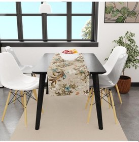 Resim Colorful Leaves And Flowers Runner 140x45cm İnce Keten, Uluslararası Yıkama Ve Solmama Sertifikası Çok Renkli 