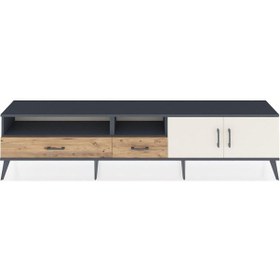 Resim Arges Tv Ünitesi 3 Raflı 2 Çekmeceli 2 Kapaklı 220x30x51 Antrasit-aytaşı/çam Aytası/atlas Çam - Antrasıt 