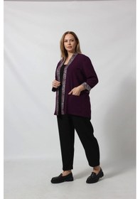 Resim Moda Berray Parlak Detaylı Garnili Büyük Beden Blazer Ceket Mürdüm 