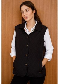 Resim Desen Kolsuz Kapitone Yelek - Minimalist Oversize Günlük Siyah 