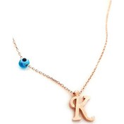 Resim K Harfi Nazar Boncuklu Gümüş Rose Kolye 