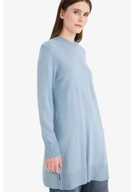Resim Defacto Regular Fit Bisiklet Yaka Yırtmaçlı Basic Düz Uzun Kollu Tunik H3431az25wnbe174 Mavi 