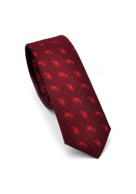 Resim Gaffy Kırmızı Şal Desenli Bordo Dokuma Kumaş Mendilli Slim Fit Kravat // Sdk-240810 Desenli 