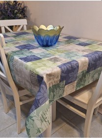 Resim Elyaflı Pvc Muşamba - Desenli Silinebilir Masa Örtüsü Yeşil Fnt1246 Mavi 