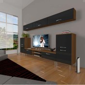 Resim Decoraktiv Eko 9 Mdf Dvd Krom Ayaklı Tv Ünitesi Tv Sehpası - Ceviz - Siyah 