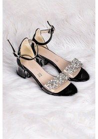 Resim Kiko Kids 790 Rugan Taşlı Kız Çocuk 3 Cm Şeffaf Topuklu Sandalet Siyah 