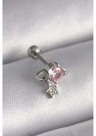 Resim Ceylan Adam 316l Çelik Gümüş Renk Pembe Zirkon Taşlı Sallantı Yıldız Detay Tragus Piercing Çok Renkli 