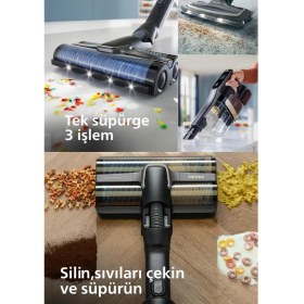 Resim Philips Aqua Trio Islak & Kuru ve Mop Özellikli Kendini Temizleyen Dikey Süpürge +Yedek Filitre ve Fırça Temizlik Seti 
