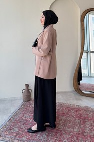 Resim Tesettür Diyarı Kayle Kuşaklı Blazer Tesettür Ceket- Camel Standart (36-42 Beden Uyumlu) 