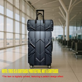 Resim 2 Parça Metal Teknoloji Desenli Baskılı Bagaj Seti (1 Seyahat Çantası + 1 Bavul Kılıfı), El Çantası ve Tekerlekli Valiz Koruyucu, Unisex Taşınabilir Çanta, Erkekler ve Kadınlar İçin Temel Seyahat Aksesuarları, Dış Mekan Tatilleri İçin Mükemmel 