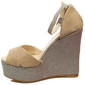 Resim Espadrilles Spain Bej Simli Dolgu Topuklu Sandalet Kadın Ayakkabı Bej 