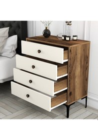 Resim Lizbon 4 Çekmece Şifonyer - Ceviz -Krem 