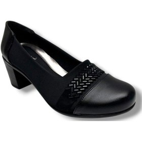 Resim Oi 270-26 Streçli Deri Taşlı Anatomik Kalın Orta Topuklu Kadın Ayakkabı Siyah 