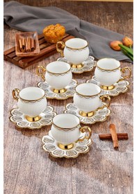 Resim Cooker 220 Ml 6'lı Şık Tasarım Altın Yaldızlı Porselen Çay Fincan Takımı - Şık Kutulu Hediyelik Diğer 