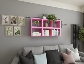 Resim Duvar Rafı Kitaplık Yatay Dikey Takım Pembe Pembe 