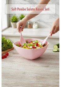 Resim 3,5 Lt Soft Pembe Akrilik Kare Salata Ve Servis Kasesi Seti 3 Parça Pembe 