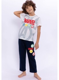 Resim Avengers Lisanslı Marvel Krem Erkek Çocuk Bisiklet Yaka Pijama Takımı Krem 