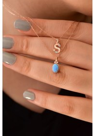 Resim Papatya Silver 925 Ayar Gümüş Rose Kaplama S Harf ve Opal Taşlı Asansörlü Kolye 