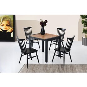 Resim Lato Mini Masa, Kırlangıç Sandalye, Dışbudak, 80x70 Açık Ceviz 