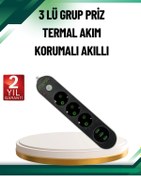 Resim FrereConception Akım Korumalı Anahtarlı USB Girişli Üçlü Priz 