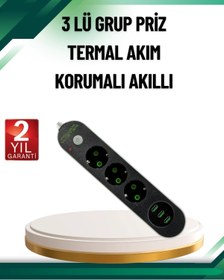Resim FrereConception Akım Korumalı Anahtarlı USB Girişli Üçlü Priz 