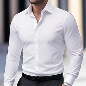 Resim Erkekler için Şık Düz Renkli Uzun Kollu Gömlek - Düzenli Kesim Nokta Yaka, Tek Düğmeli Kapama, Ofis, Akşam ve Resmi Etkinlikler İçin Görünmez Kumaş - İlkbahar/Sonbahar Vazgeçilmezi, Ofis Giyimi | Sofistike Görünüm | Esnemez Kumaş 
