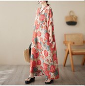 Resim Ximistore9 Kadın Vintage Kumaş Elbise, Kısa Kol, Yumuşak Kumaş, Gömlek Yaka, Serin Desen, Orta Boy, Konforlu Çok Renkli 