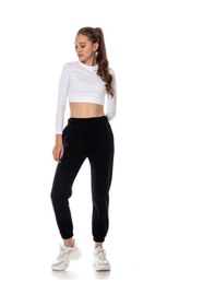 Resim Kadın Ekru Renk Elastik Paça Örme Jogger Eşofman Altı Cy84200 Siyah 