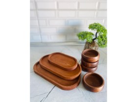 Resim BTHGROUP 7'li Set Kahvaltılık Sunum Seti Çerezlik Ahşap Kase Takımı Sunumluk ve Kase Seti 