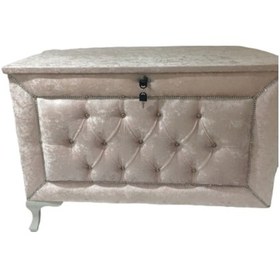 Resim Çeyiz Sandık Kapitone Büyük Tek Model Krem Kadife Kumaş İçi Kırmızı Tela Kutuda sevk El Yapım 