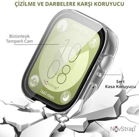 Resim NovStrap Huawei Watch Fit 3 ile Uyumlu Ekran Koruyucu Temperli Cam Kasa Koruyucu Kılıf Sert Pc ŞEFFAF 
