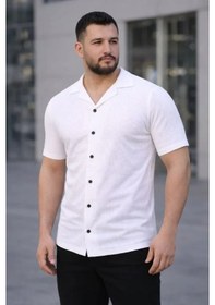 Resim Erkek Waffle Dokuma Açık Yakalı Düğmeli Regular Kalıp 3 Lü Gömlek Seti - Siyah, Kırmızı, Beyaz Siyah-kırmızı-beyaz 