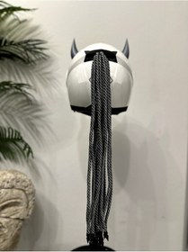 Resim Motor & Motosiklet 3d Baskı Gri Şeytan Boynuzlu Gri Örgülü Tekli Saç Kask Dış Aksesuarı Diğer 