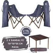 Resim Bag The Joy Antrasit İskelet Lacivert Kılıf 70x70x55 CM Antrasit Masa Ahşap Katlanır Masa Sandalye Seti 