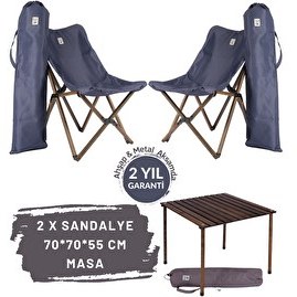 Resim Bag The Joy Antrasit İskelet Lacivert Kılıf 70x70x55 CM Antrasit Masa Ahşap Katlanır Masa Sandalye Seti 