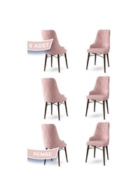 Resim Canisa Neta Serisi Babyface Kumaş Sandalye Ceviz Gürgen Ayak 6 Adet Pembe Sandalye Pembe Sandalye Ayaklar Ceviz 