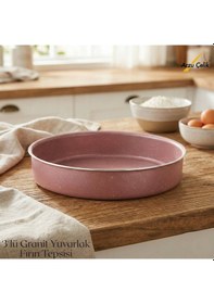 Resim 3lü Granit Yuvarlak Fırın Tepsisi Seti - Pembe Pembe 