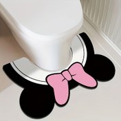 Resim DISNEY Mickey & Minnie Mouse U Şekilli Tuvalet Paspası - Kaymaz Kauçuk Tabanlı, Yumuşak Polyester Banyo Örtüsü, Pembe Kurdele Desenli, Hızlı Kuruyan ve El ile Yıkanabilir Klozet Kapağı, Tuvalet Dekoru ve Aksesuarları, Eğlenceli Tasarım 