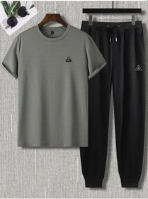 Resim Ufo Logo Füme T-shirt Siyah Eşofman Altı Jogger- Baskı Alt Üst Eşofman Takımı Oversize Bisiklet Yak Füme Siyah-138855 
