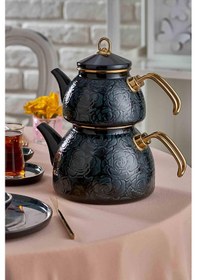 Resim Neva N3233 Bitter Gülriz Emaye Demlik Seti Siyah 