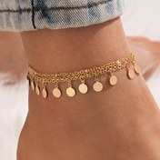 Resim Boho-Şık Çok Katmanlı Altın Halhal, Geometrik Yuvarlak Parça Püsküllerle - Günlük Kıyafetler için Ayarlanabilir Çinko Alaşım Zincir, Plaj Tatilleri ve Günlük Kıyafetler için Mükemmel, Plaj Tatili Aksesuarı | Bohochic Tarzı | Çinko Alaşım Takı, Plaj Takıları 