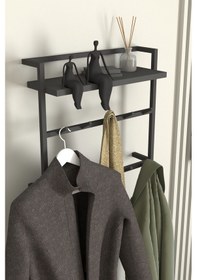 Resim Aju Raflı Duvar Askılığı Portmanto Modern Metal Askılık Hol Koridor Mutfak Banyo Elbise Askısı Antrasit 
