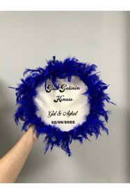 Resim Roseart Saks Mavi Tüylü Gelin Tefi Kına Tefi 28 Cm Deri Tef 